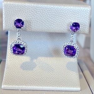 Sterling Silver with Amethyst and White Sapphire Drop Earrings
